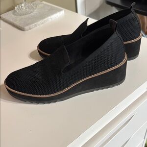 Eileen Fisher Black Knit Wedge Slip-On Loafers